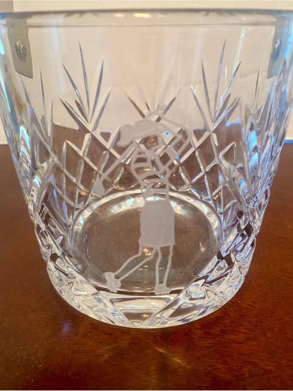 Crystal Cut Ice Bucket with Etched Golfer Design